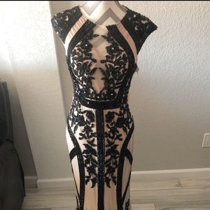 Long Black & Nude dress w heavy bedding. Size 12